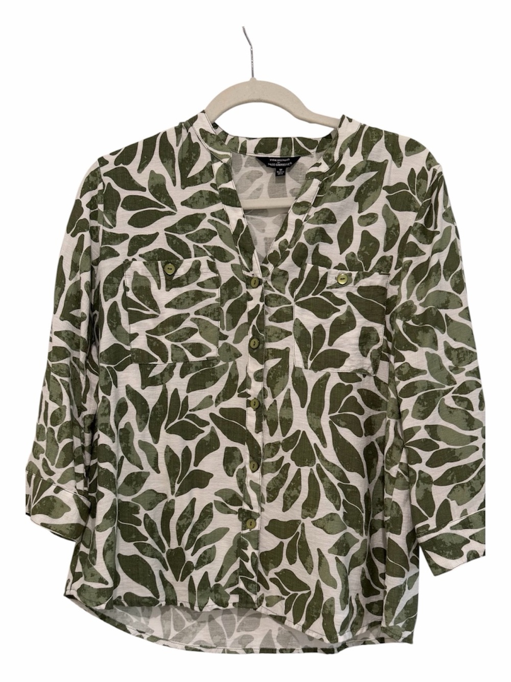 Mlle Gabrielle Button-Down Shirt Size Medium Top Olive Green vacation